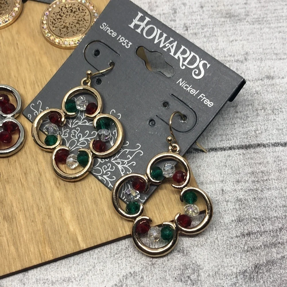 NWT Bundle lot 3 Howards Clover and Medallion Dressy Statement Dangle Earrings.
